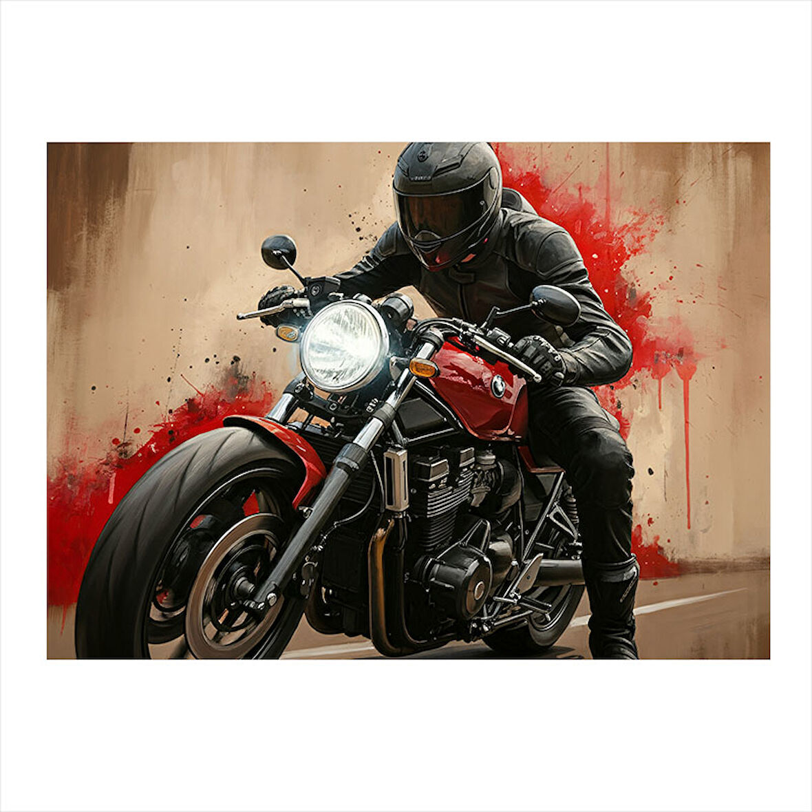 Kırmızı Motosiklet Sürücüsü Hediyelik Ahşap Tablo 25cmX 35cm