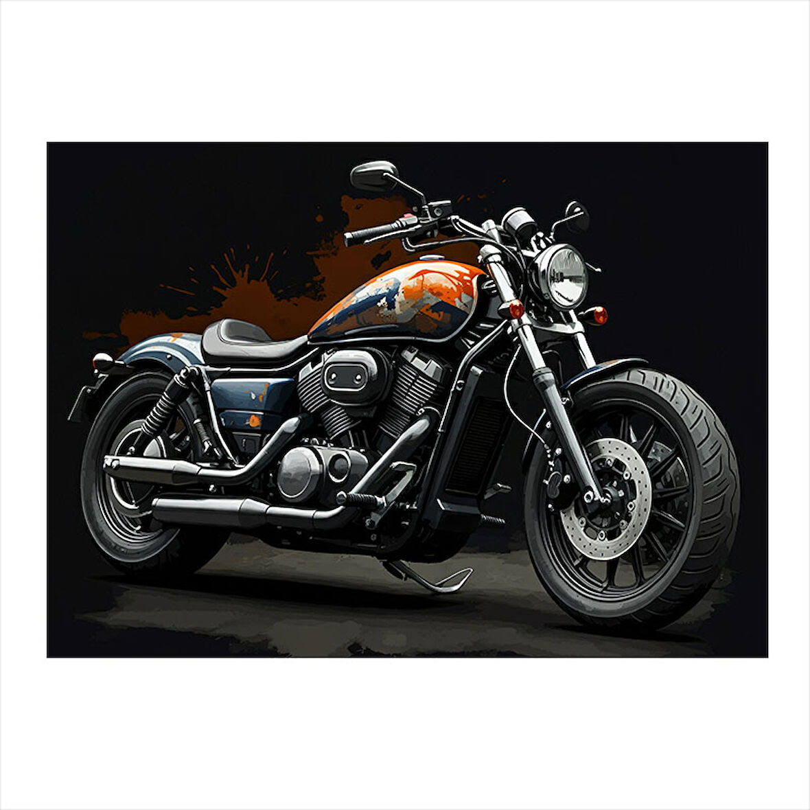Siyah Klasik Motosiklet Hediyelik Mdf Tablo 25cmX 35cm