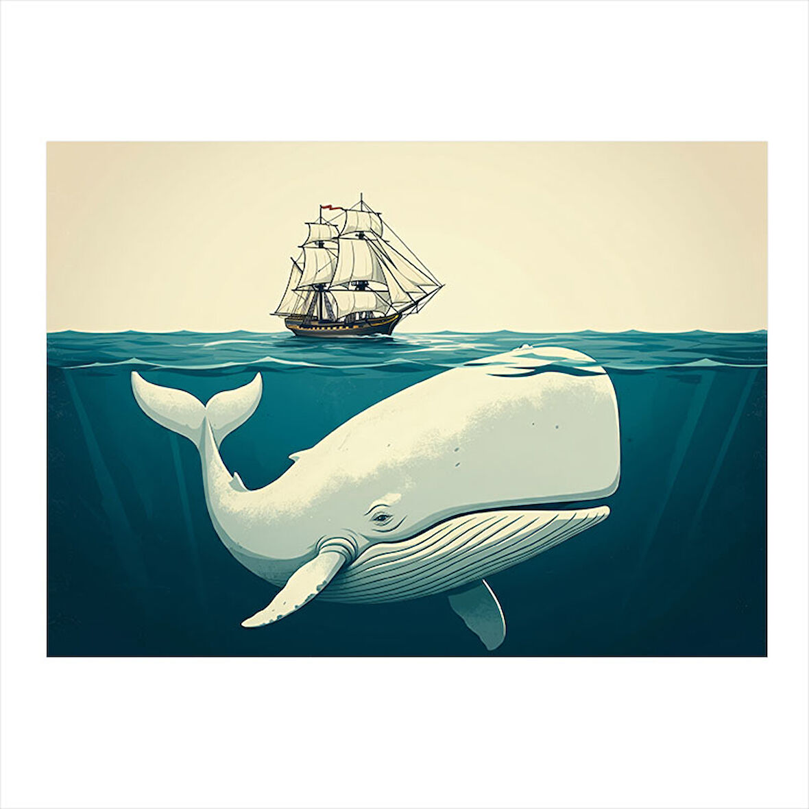 Beyaz Balina Ve Gemi Art Mdf Tablo 25cmX 35cm