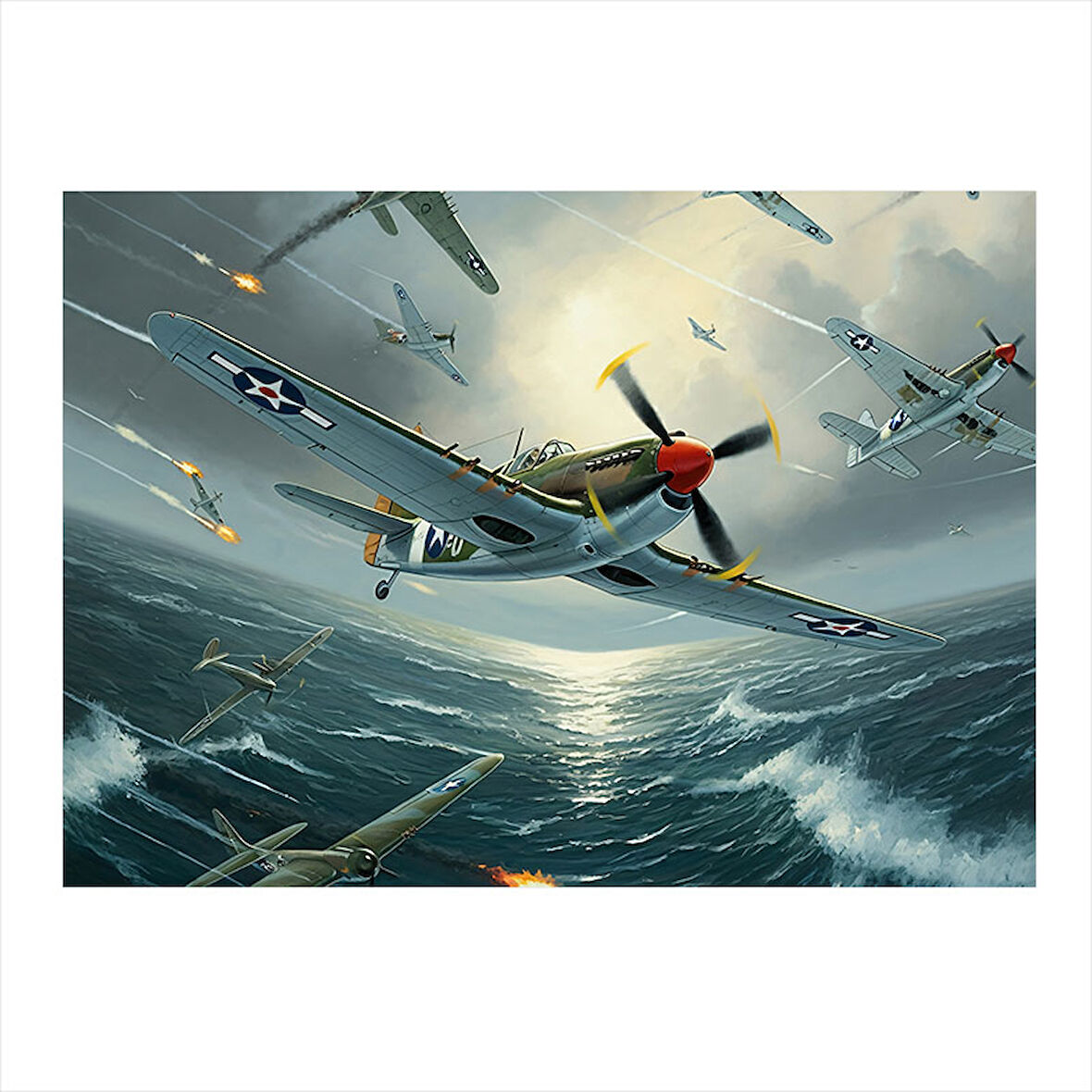 Havada Savaş Uçakları Desenli Mdf Tablo 35cm X50cm
