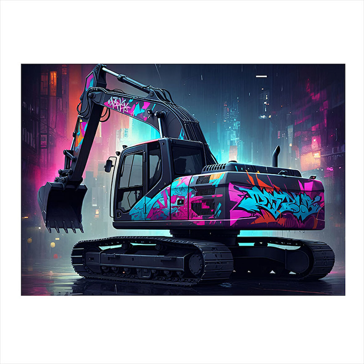 Renkli Ekskavatör Tasarımı Hediyelik Ahşap Tablo 25cmX 35cm