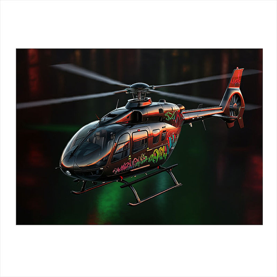Siyah Helikopter Uçuşu Mdf Tablo 25cmX 35cm