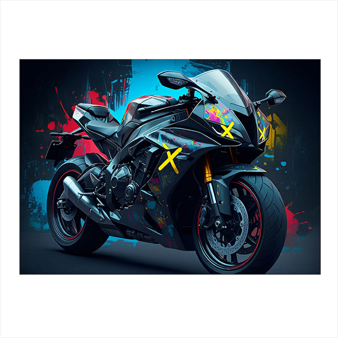 Siyah Spor Motosiklet Dekoratif ahşap Tablo 25cmX 35cm