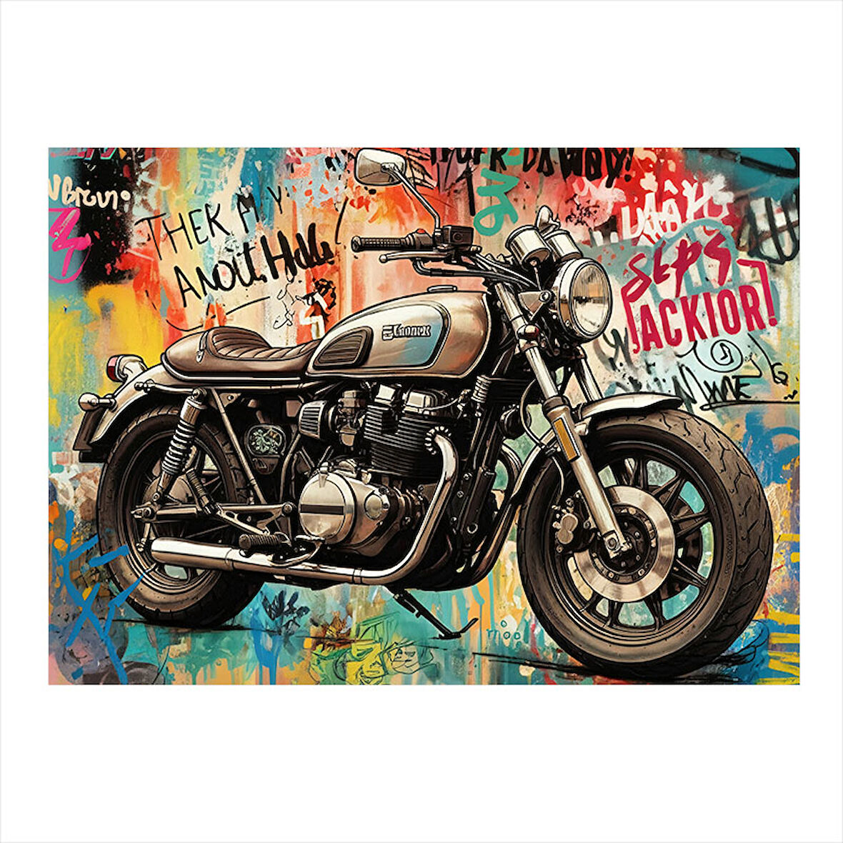 Vintage Motosiklet Çizimi Dekoratif Mdf Tablo 35cm X50cm