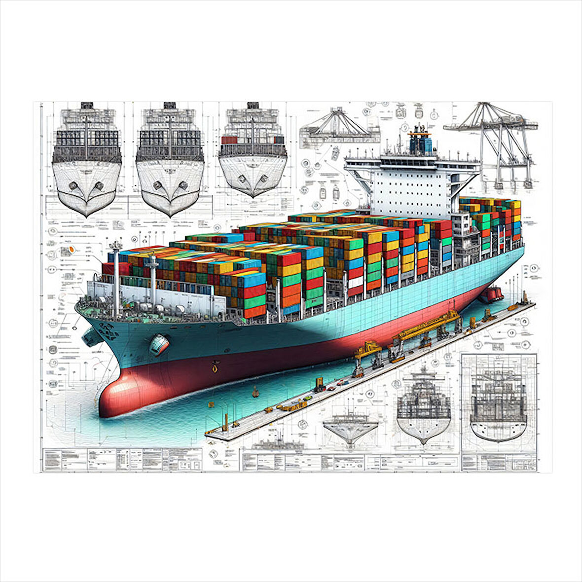 Yük Gemisi Teknik Çizim Modern Mdf Tablo 35cm X50cm