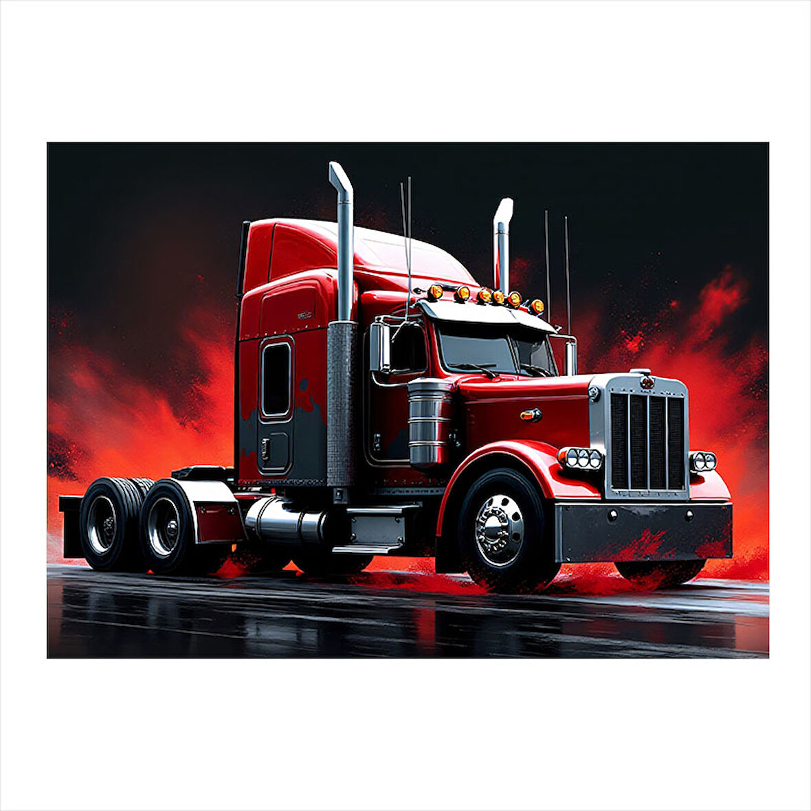 Kırmızı Uzun Yol Tırı Model Ahşap Tablo 35cm X50cm