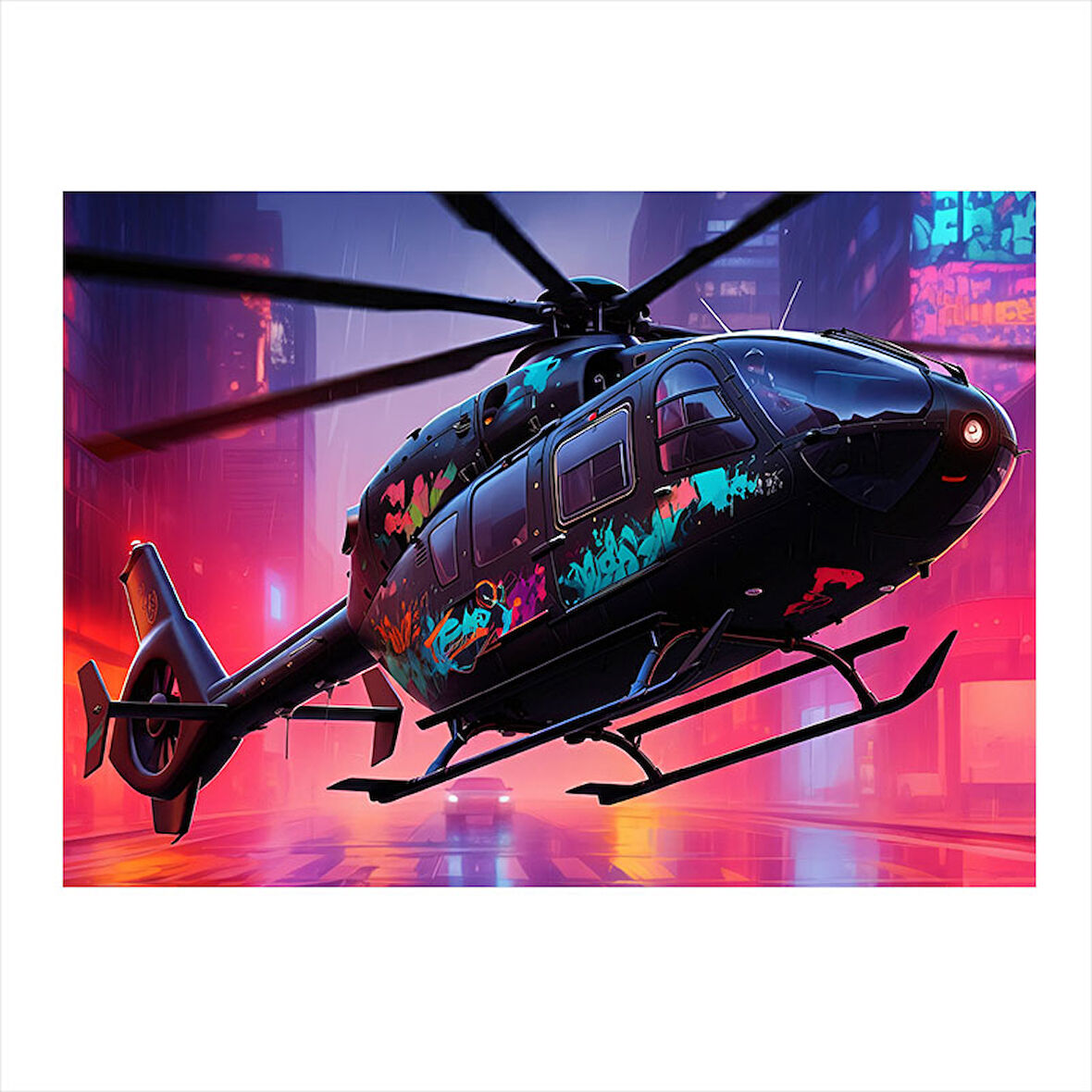 Gece Uçan Helikopter Model Mdf tablo 25cmX 35cm