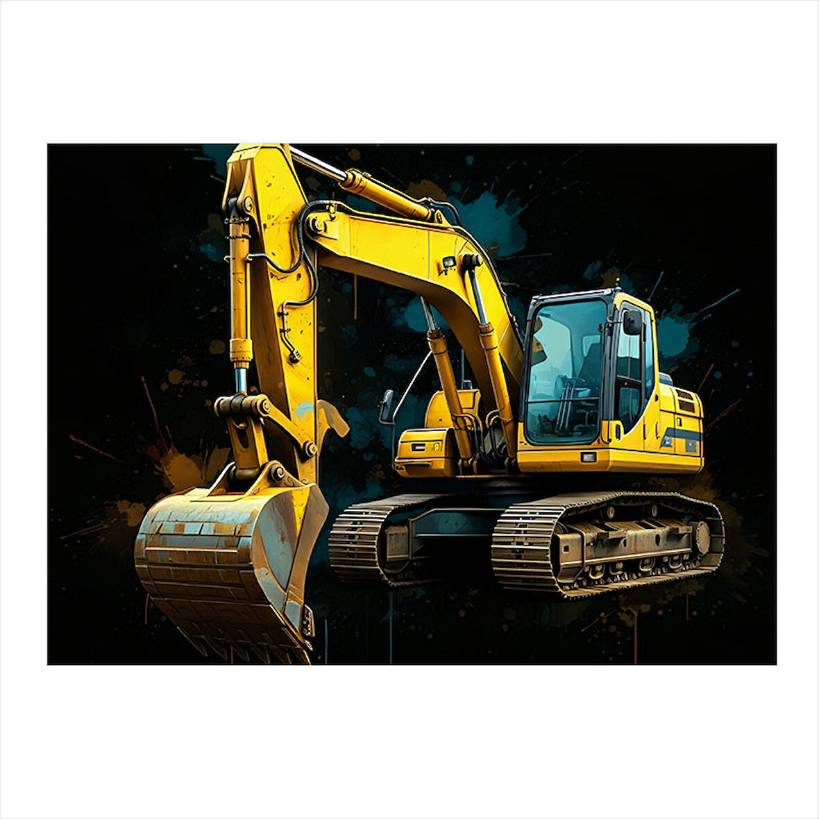 Sarı Ekskavatör Makinesi Hediyelik Ahşap Tablo 35cm X50cm