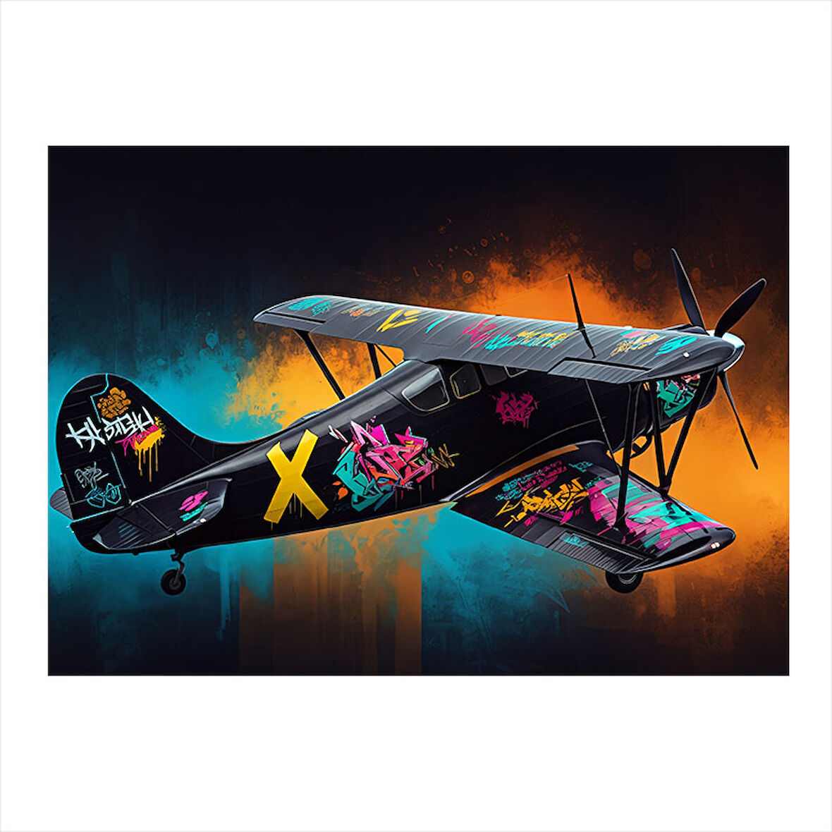 Renkli Çift Kanatlı Uçak Hediyelik Mdf Tablo 25cmX 35cm