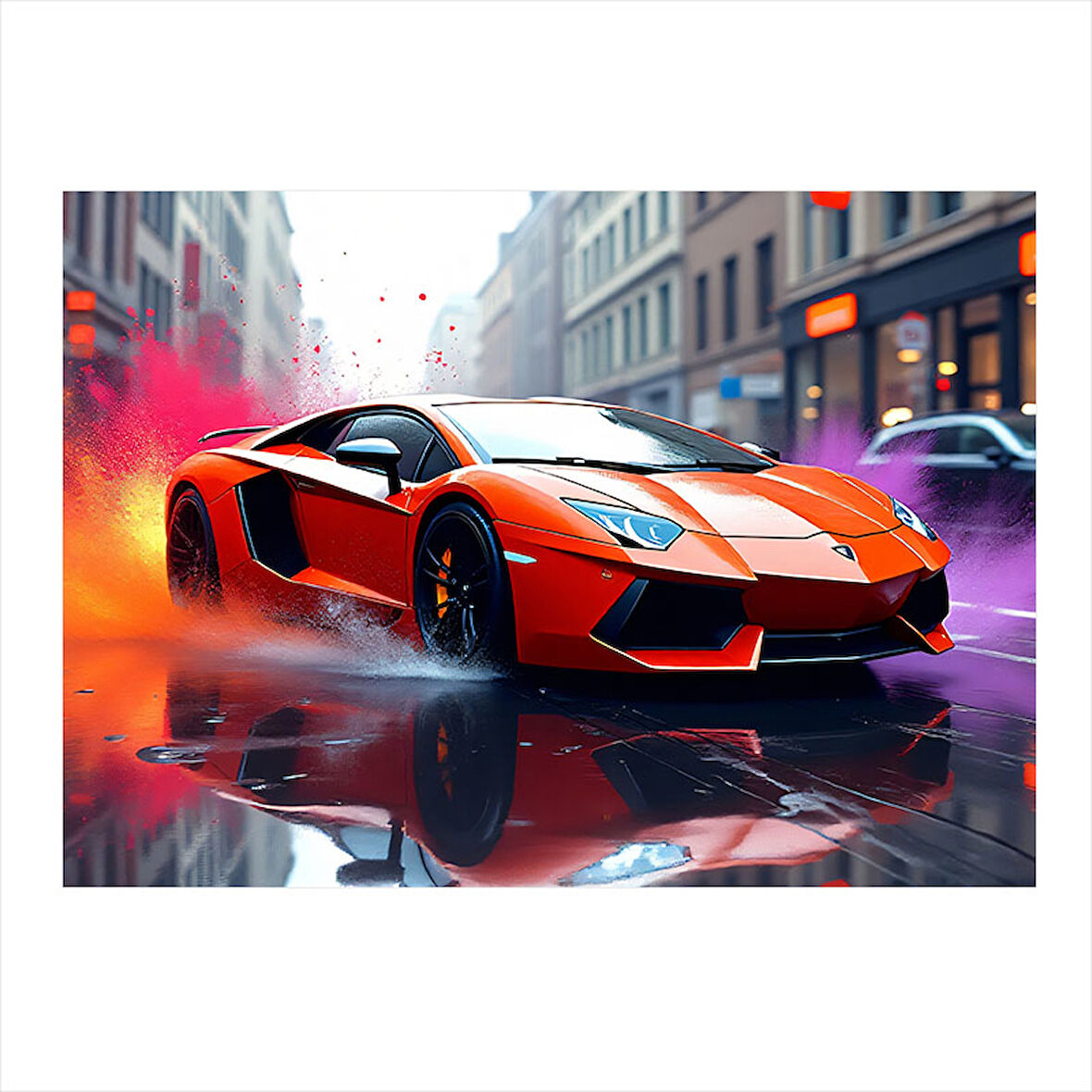 Turuncu Lamborghini Gece Mdf Tablo 50cmX 70cm