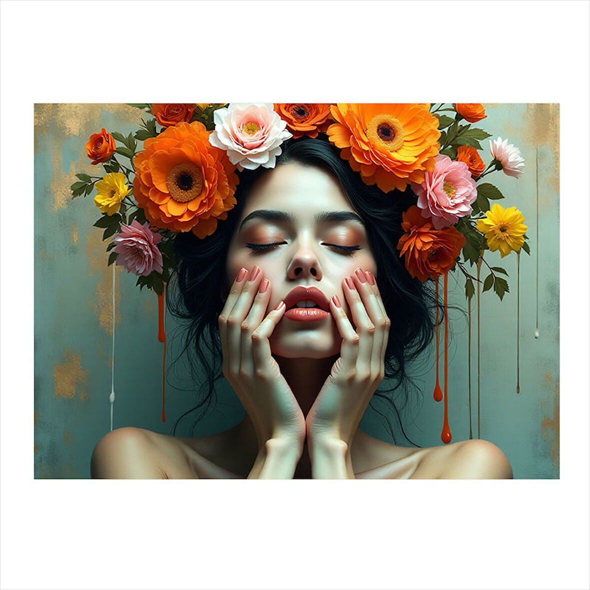 Çiçekli Kadın Portresi Tasarım Mdf Tablo 35cm X50cm