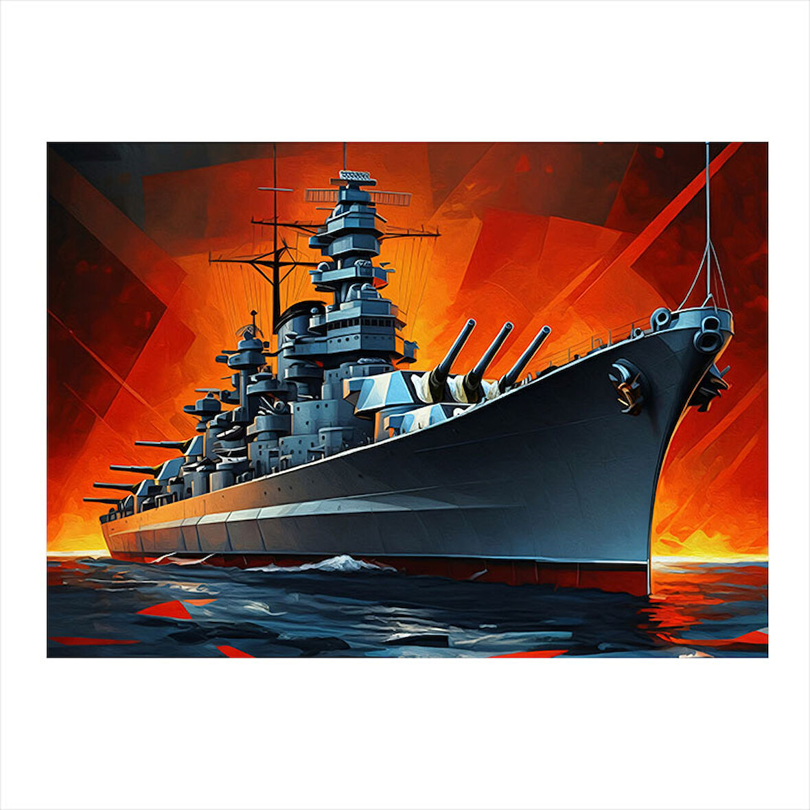 Savaş Gemisi Denizde Tasarım Ahşap Tablo 25cmX 35cm