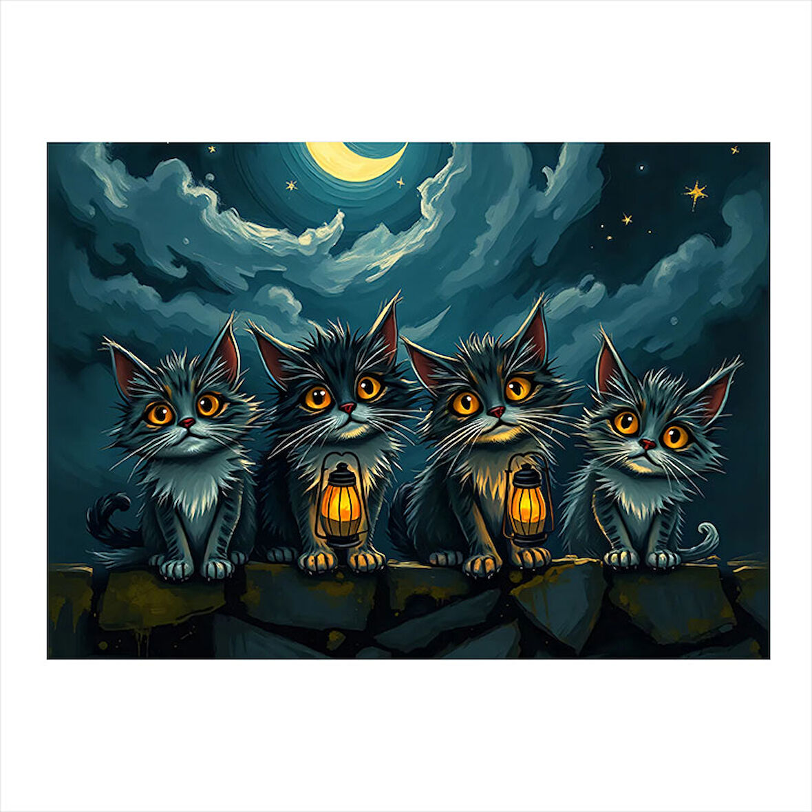 Karanlık Kedi Topluluğu Hediyelik Ahşap Tablo 25cmX 35cm