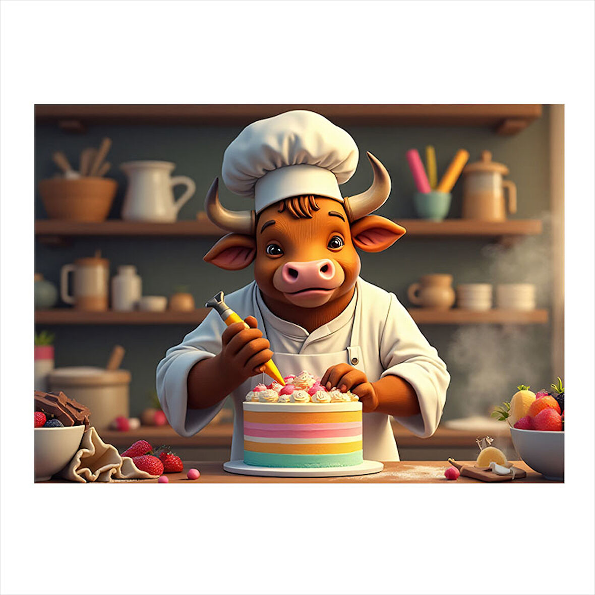 Pastacı İnek Portresi Mdf poster 25cmX 35cm