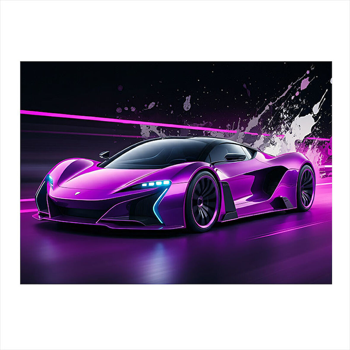 Mor Spor Araba Çizimi Art Mdf Poster 35cm X50cm