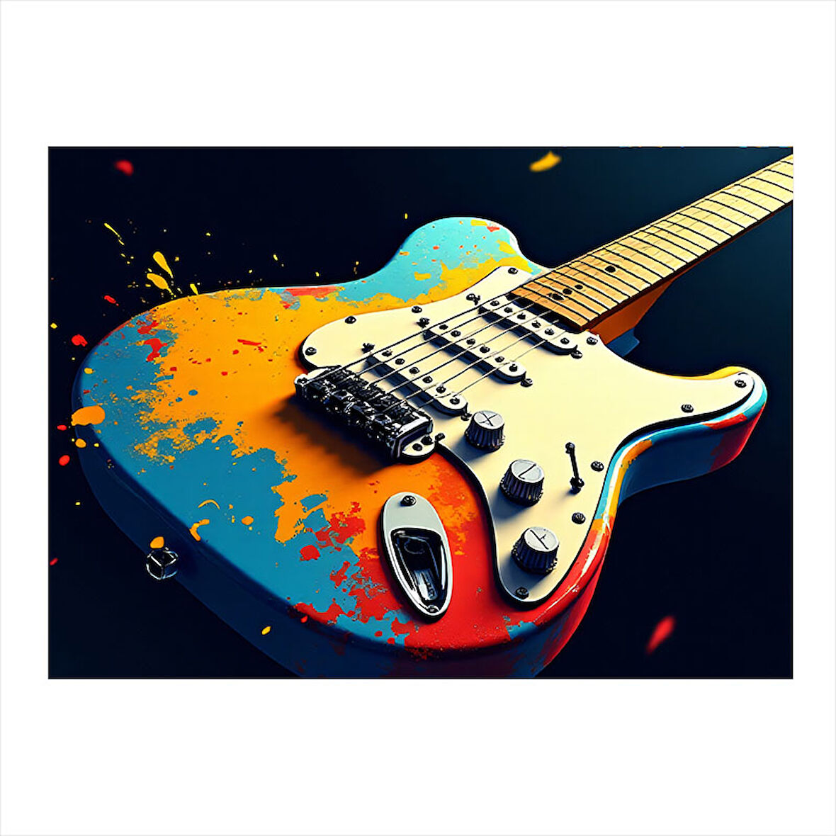 Renkli Elektro Gitar Sanatı Tasarım Ahşap Tablo 35cm X50cm