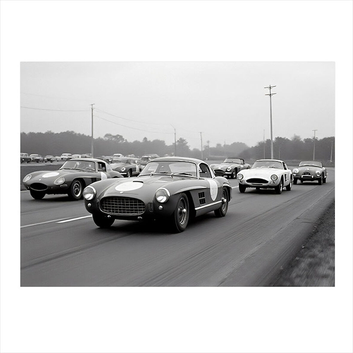 Siyah Beyaz Klasik Arabalar Desenli Mdf Tablo 25cmX 35cm