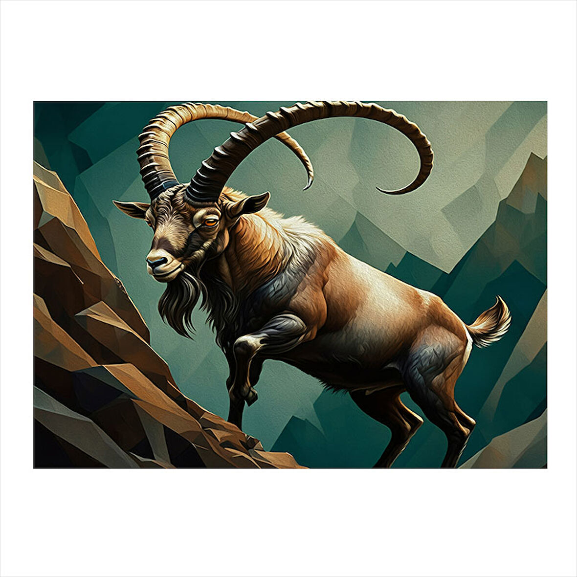 Dağ Keçisi Pozlama Çizimi Modern Ahşap Tablo 35cm X50cm