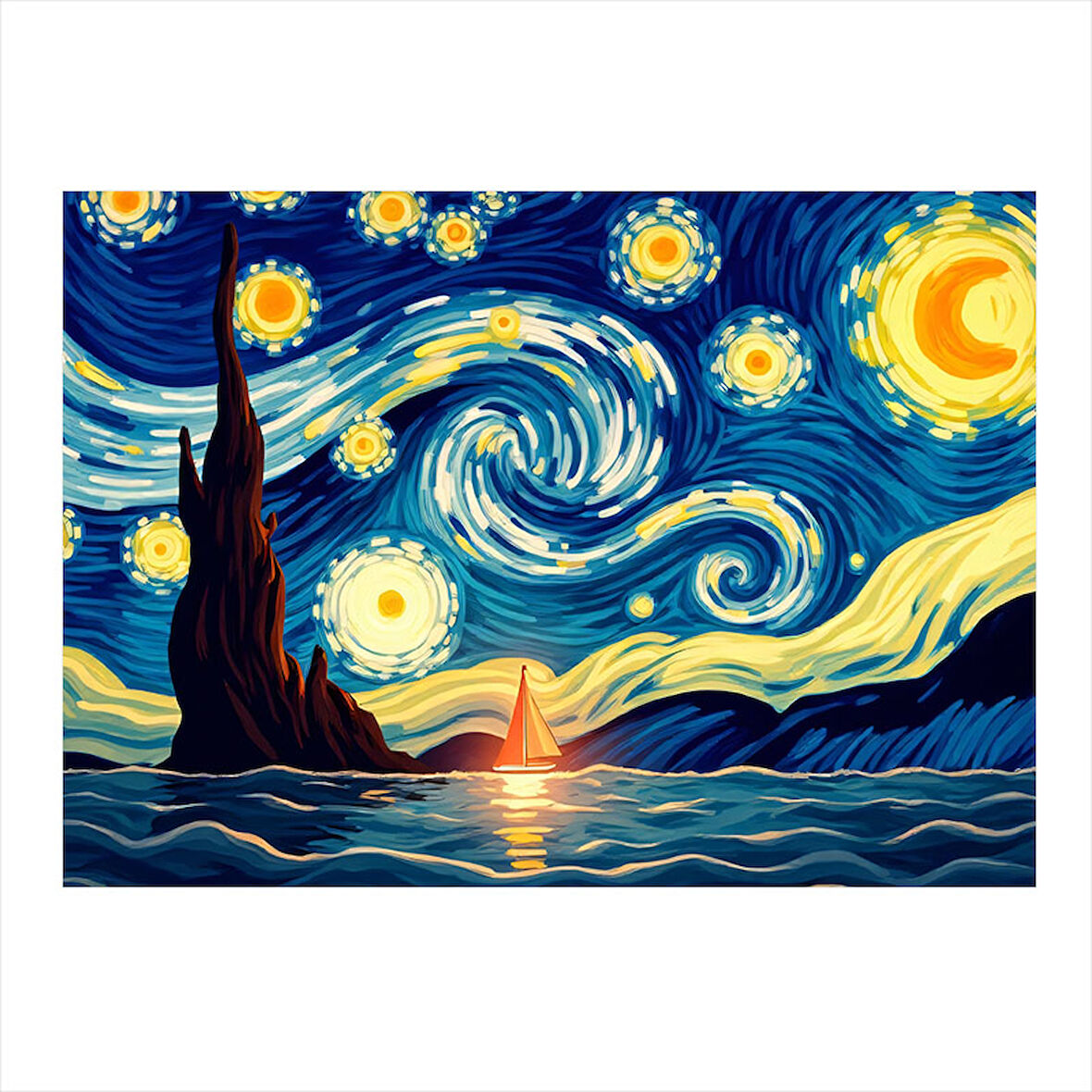 Yıldızlı Gece Tablosu Teması Mdf poster 35cm X50cm