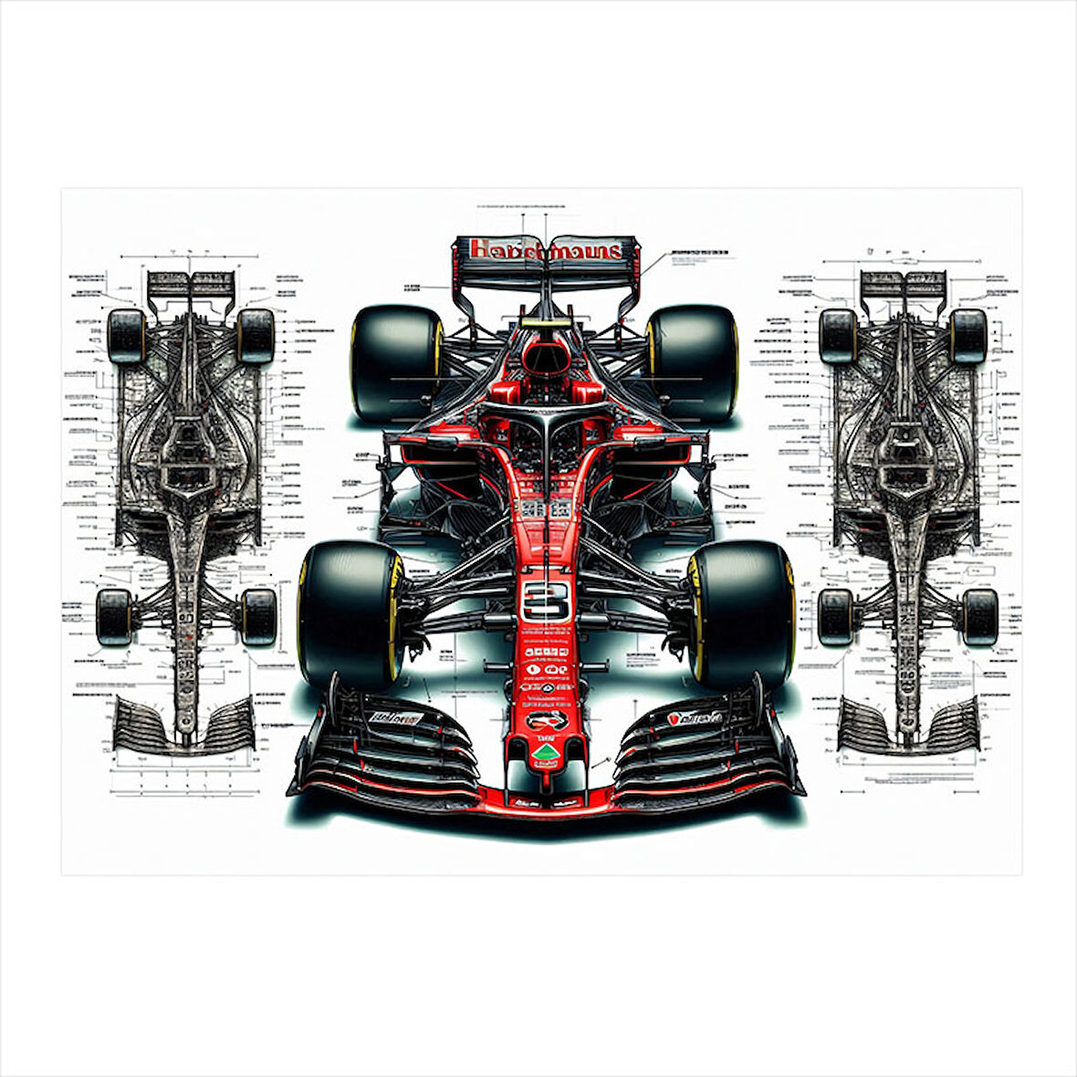 Yarış Arabası Teknik Detay Art Mdf Poster 35cm X50cm