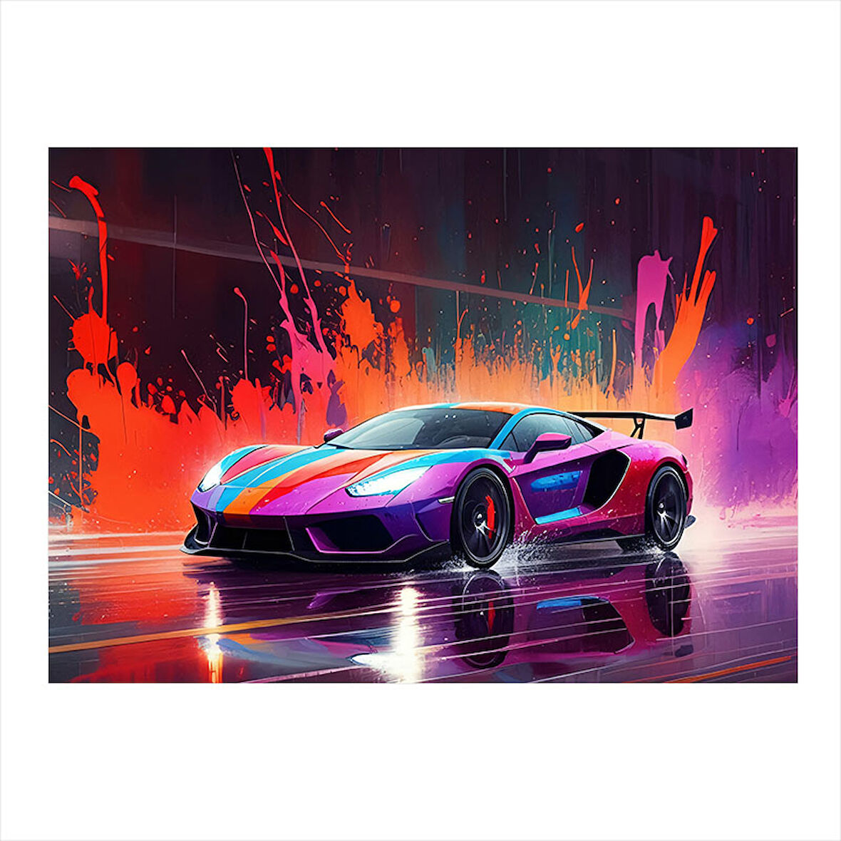Gece Mor Spor Araba Tasarım Mdf Tablo 25cmX 35cm