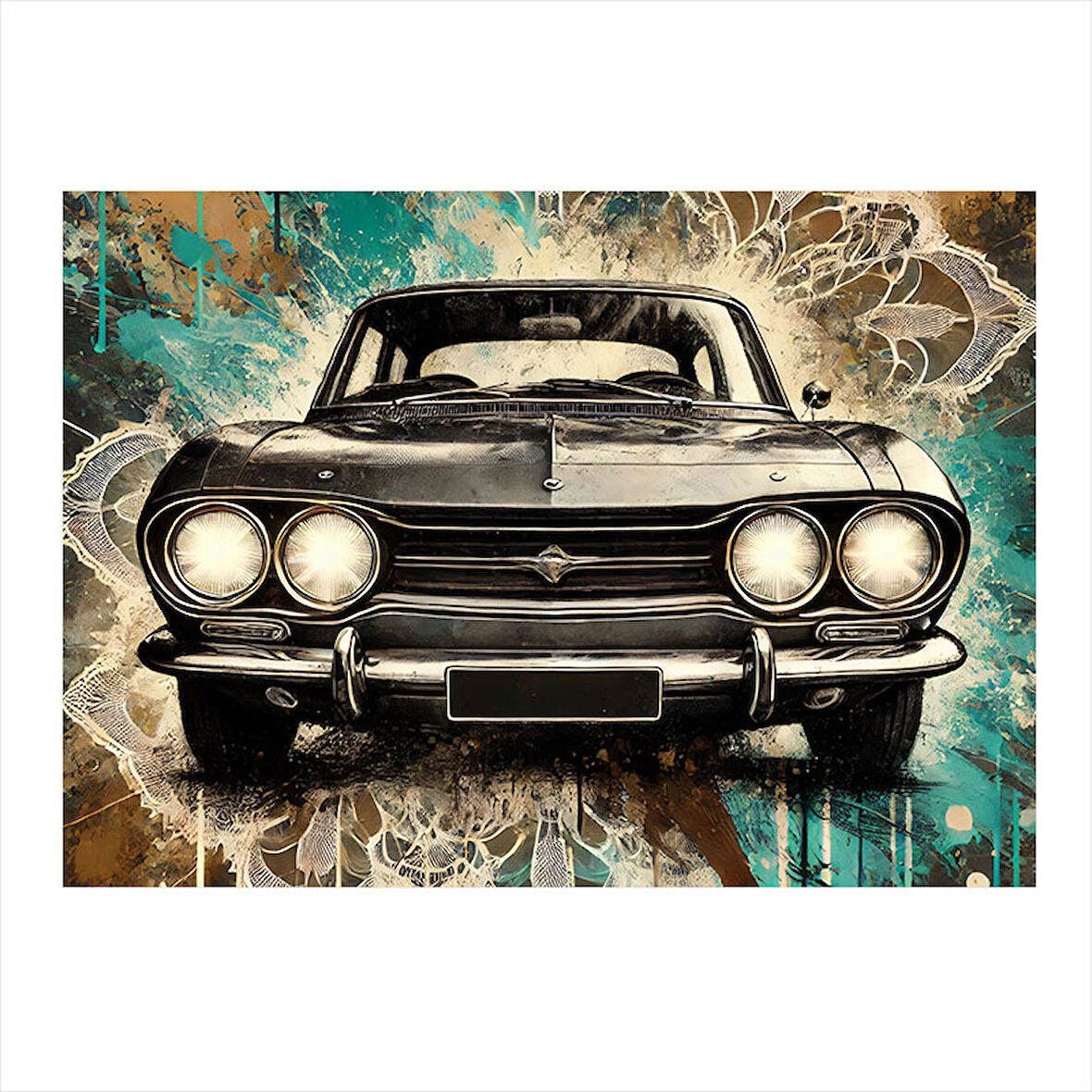 Siyah Klasik Araba Desenli Mdf Tablo 25cmX 35cm