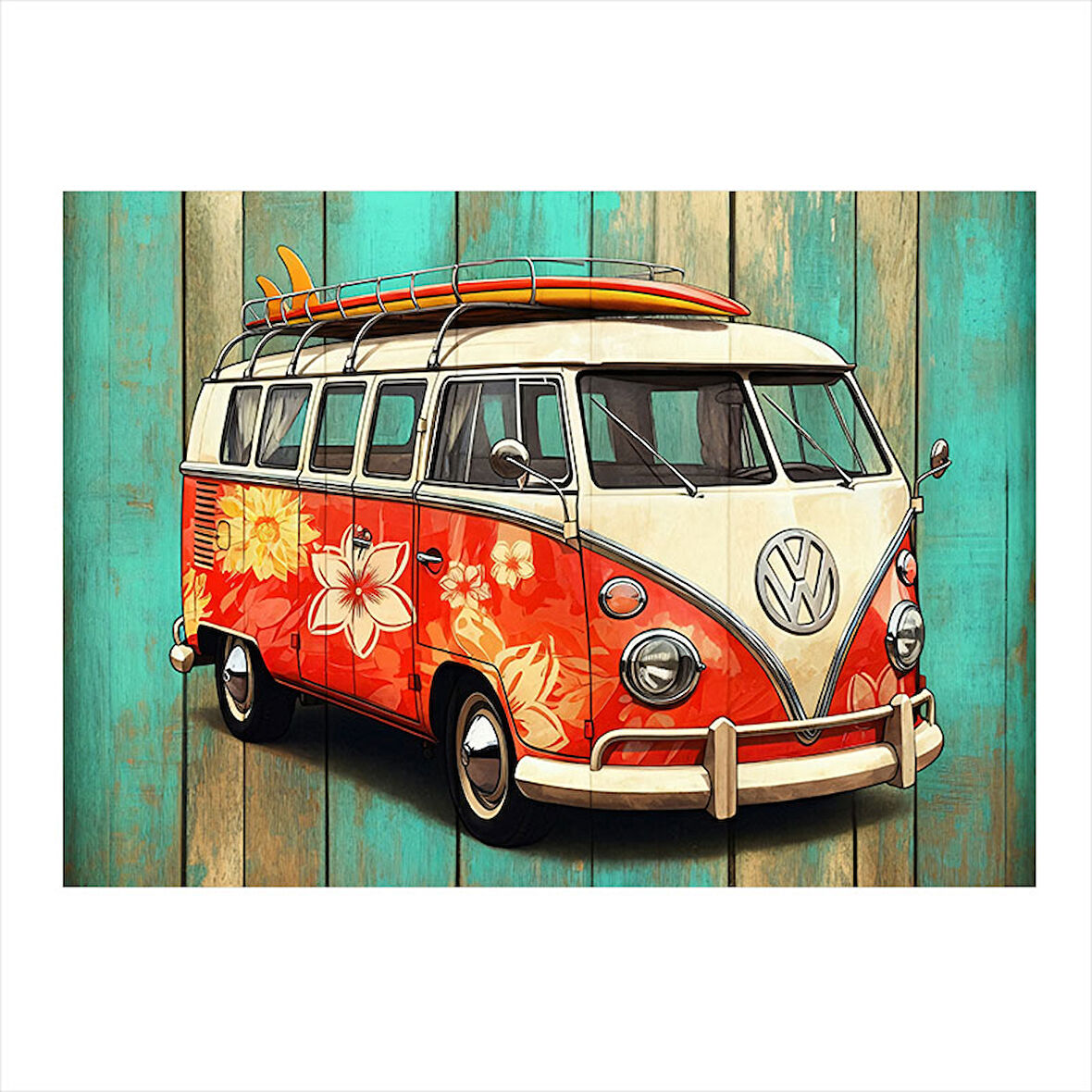 Retro Minibüs Portresi Model Mdf tablo 50cmX 70cm