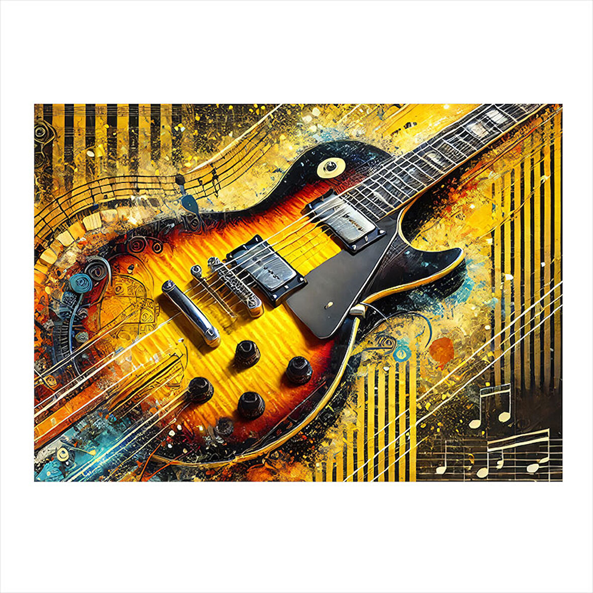 Sarı Elektro Gitar Sanatı Dekoratif ahşap Tablo 25cmX 35cm