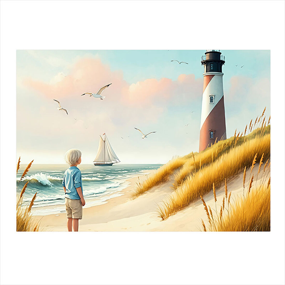 Deniz Feneri Plaj Sahnesi Art Mdf Tablo 35cm X50cm