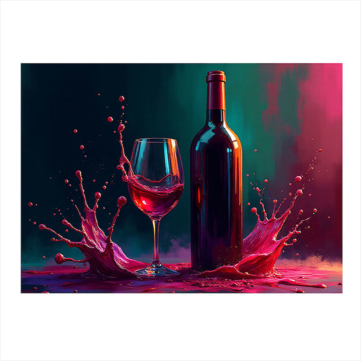 Kırmızı Şarap Ve Kadeh Tasarım Ahşap Tablo 35cm X50cm