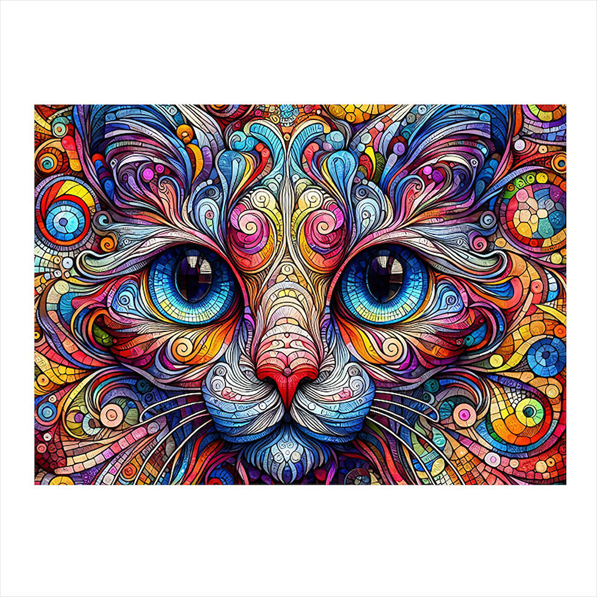Renkli Kedi Portresi Modern Mdf Tablo 35cm X50cm