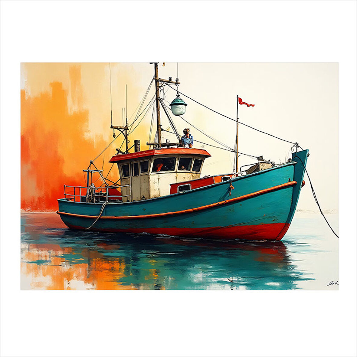 Mavi Balıkçı Teknesi Mdf poster 35cm X50cm