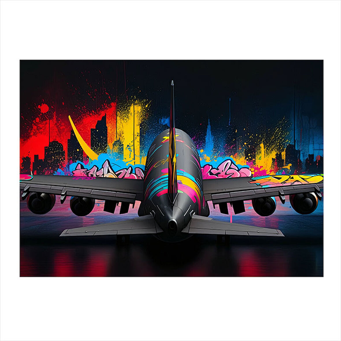 Gece Yolcu Uçağı Modern Ahşap Tablo 50cmX 70cm