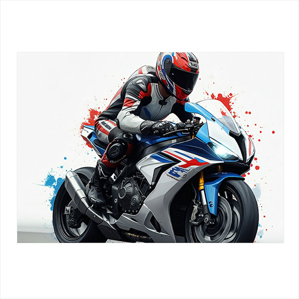 Yarış Motosikleti Hız Çizimi Hediyelik Ahşap Tablo 50cmX 70cm