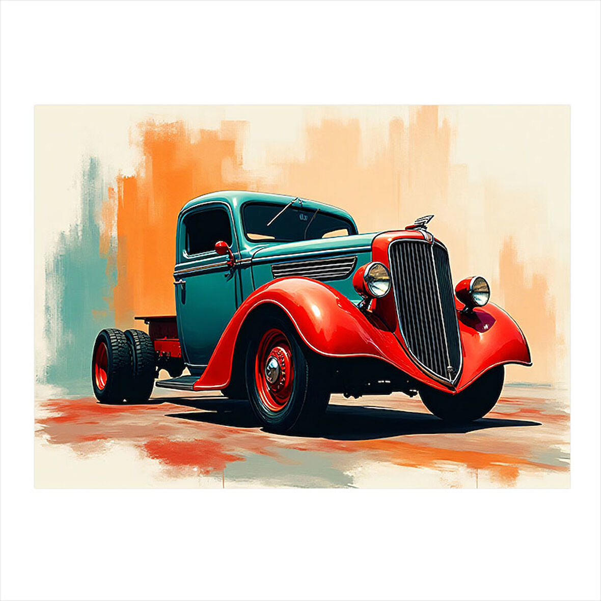 Kırmızı Klasik Araba Hediyelik Mdf Tablo 25cmX 35cm