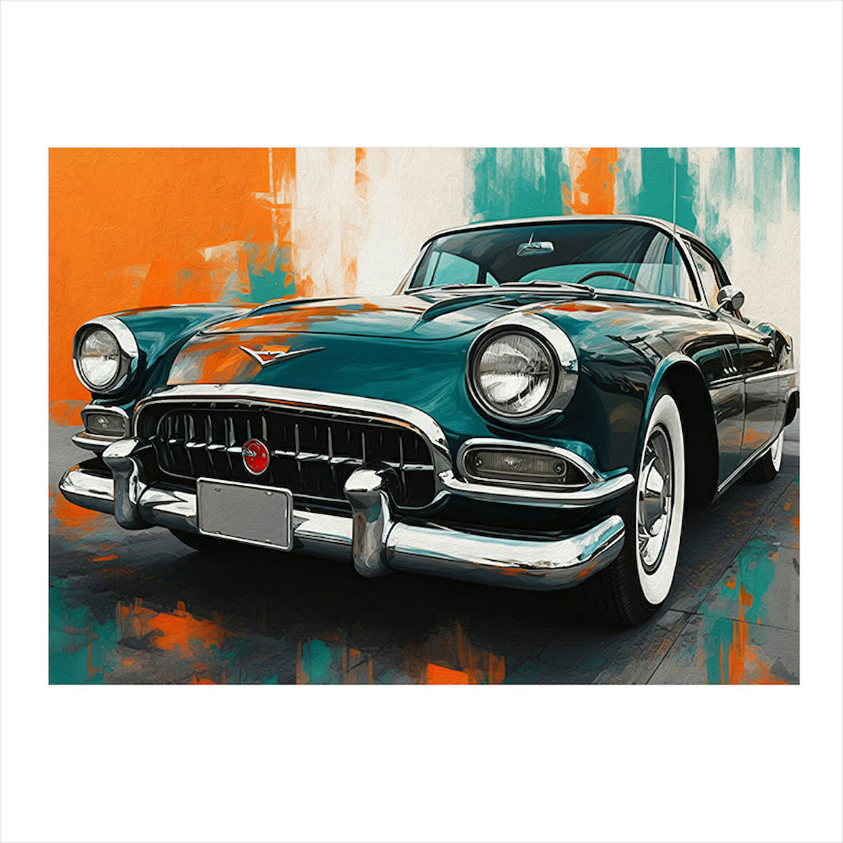 Yeşil Klasik Araba Dekoratif ahşap Tablo 50cmX 70cm