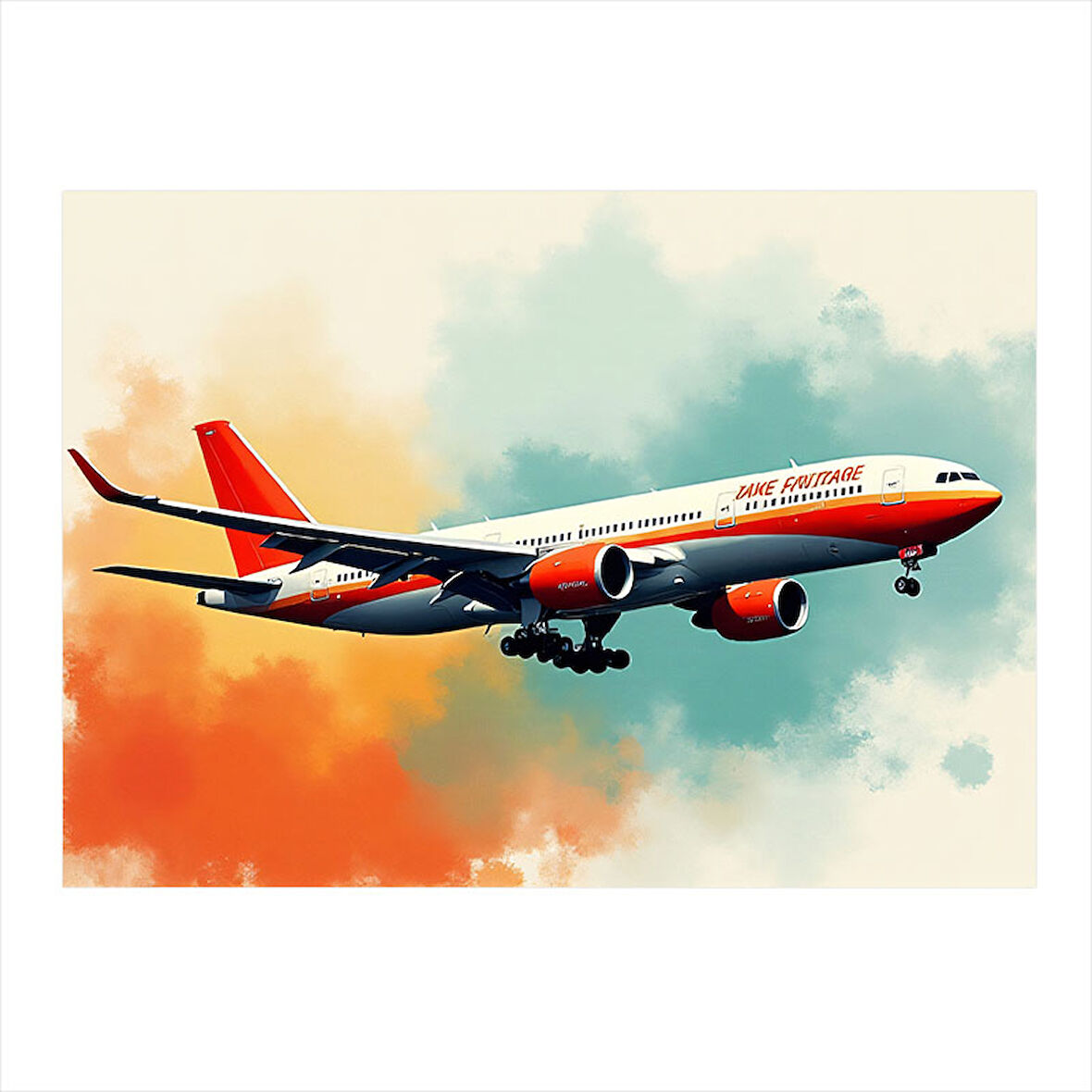 Uçan Yolcu Uçağı Desenli Mdf Tablo 25cmX 35cm