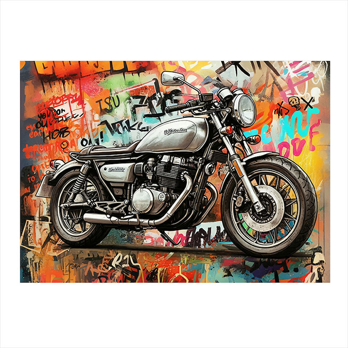 Nostaljik Motosiklet Çizimi Modern Ahşap Tablo 50cmX 70cm