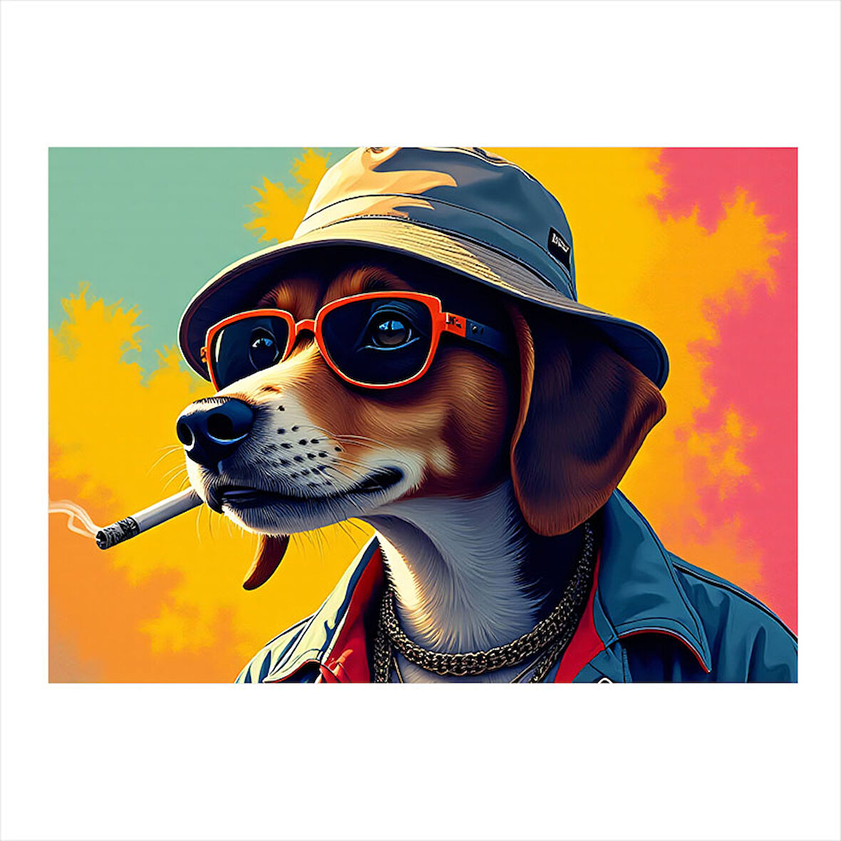 Şapkalı Sigara İçen Köpek Model Ahşap Tablo 35cm X50cm