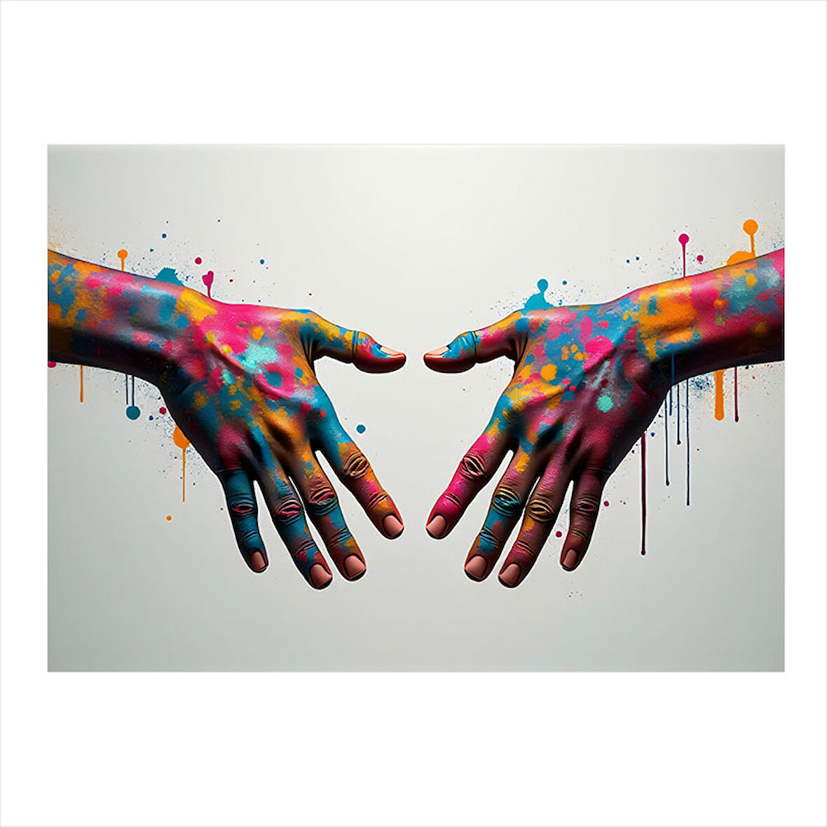 Boyanmış Eller Portresi Dekoratif ahşap Tablo 25cmX 35cm