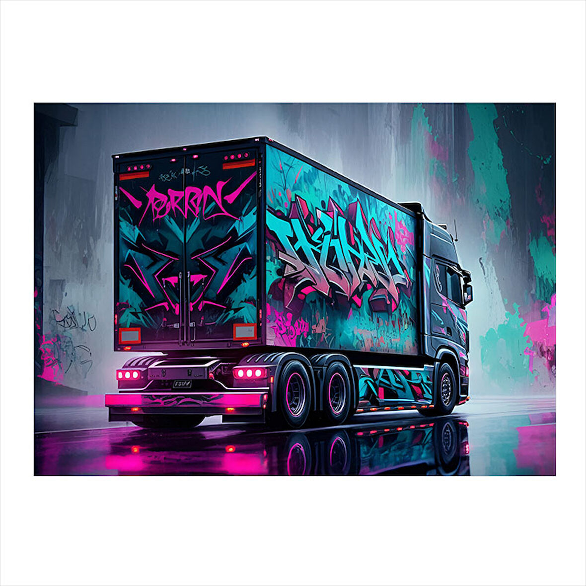 Neon Işıklı Tır Tasarımı Art Mdf Poster 35cm X50cm