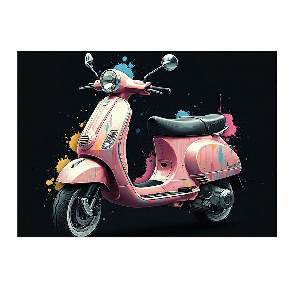Pembe Vespa Motosiklet Desenli Mdf Tablo 35cm X50cm
