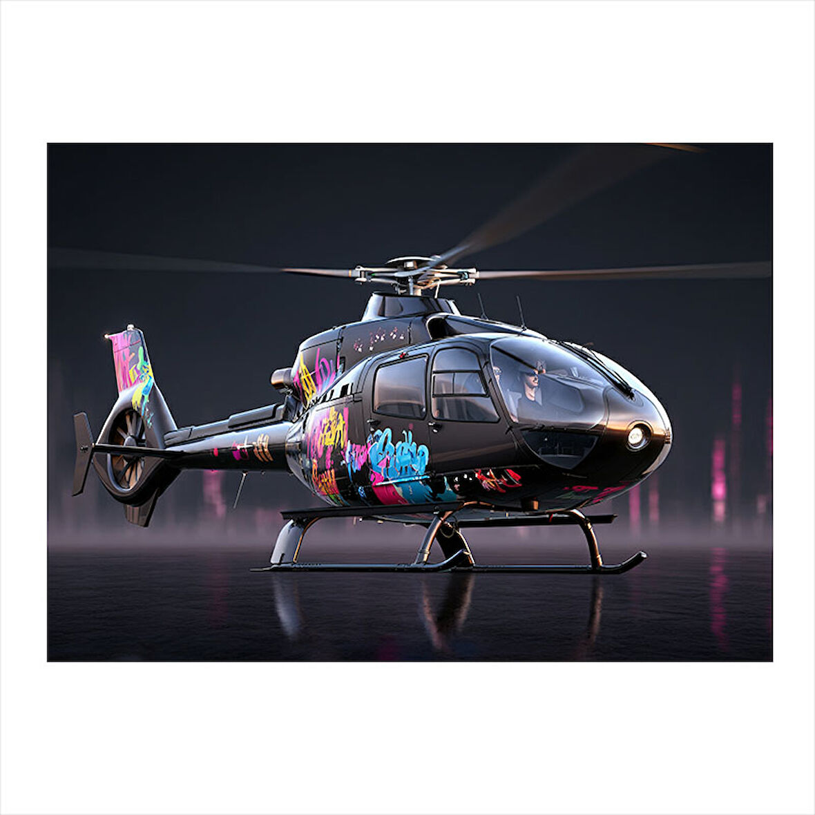 Gece Uçan Helikopter Modern Ahşap Tablo 25cmX 35cm