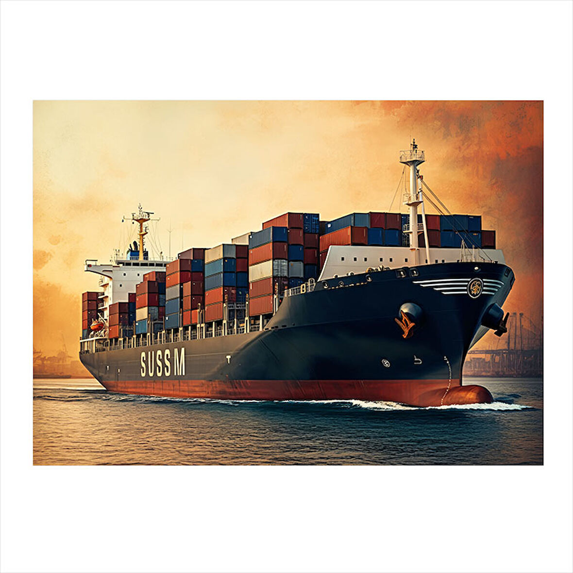 Yük Gemisi Limanda Mdf poster 35cm X50cm