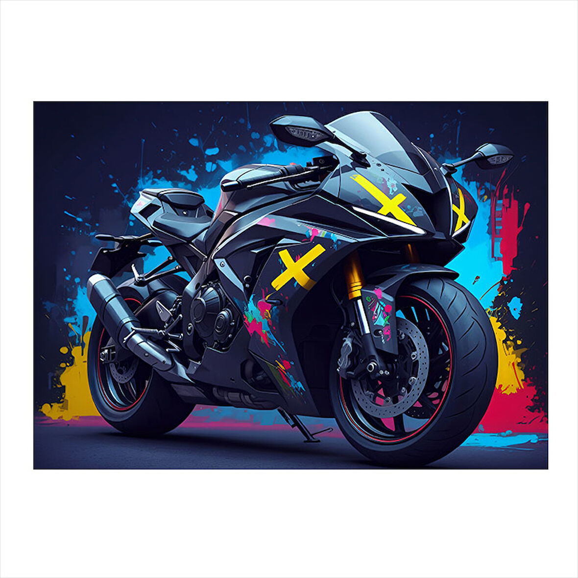 Neon Işıklı Motosiklet Dekoratif Mdf Tablo 35cm X50cm