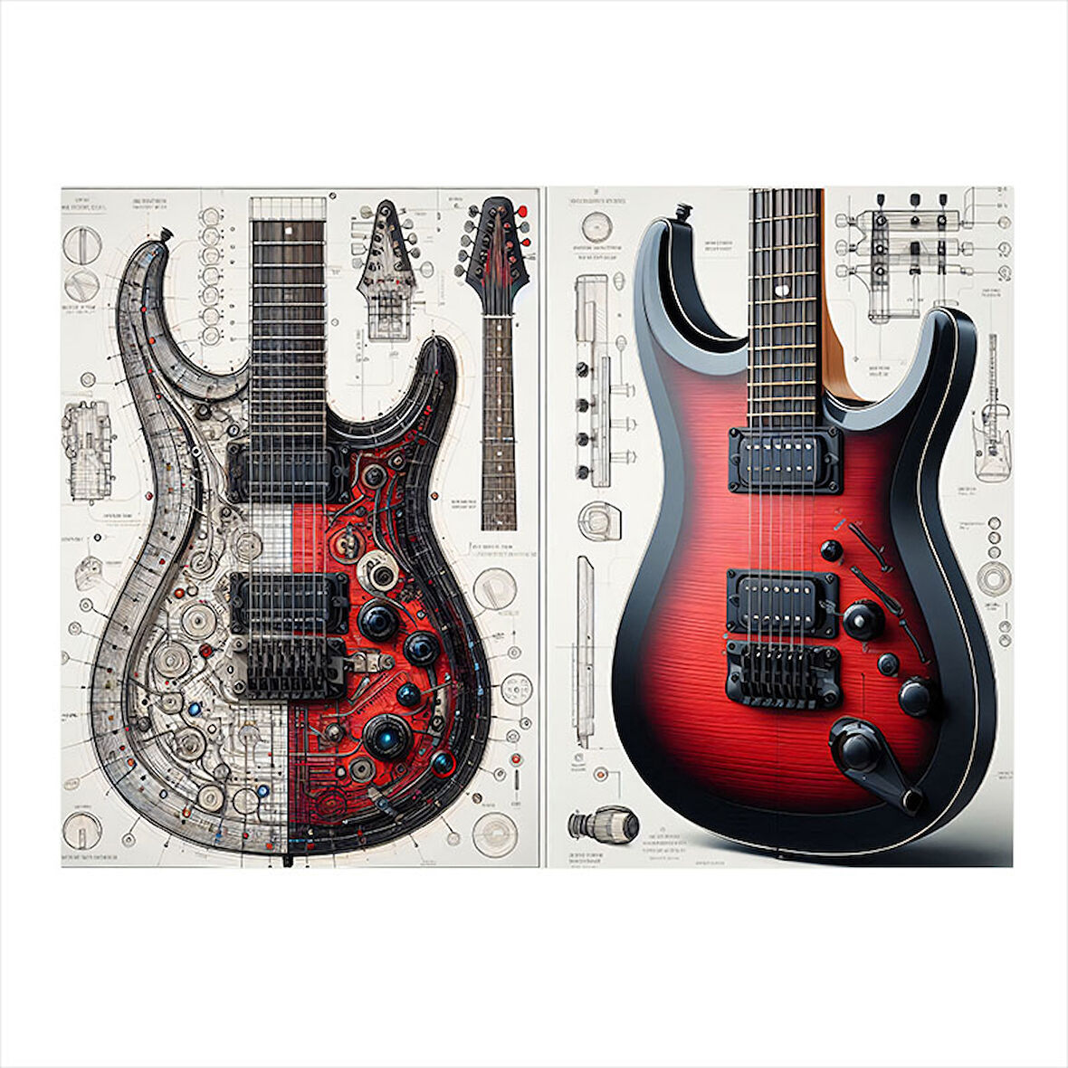 Renkli Elektro Gitar Tasarımı Desenli Ahşap Tablo 25cmX 35cm