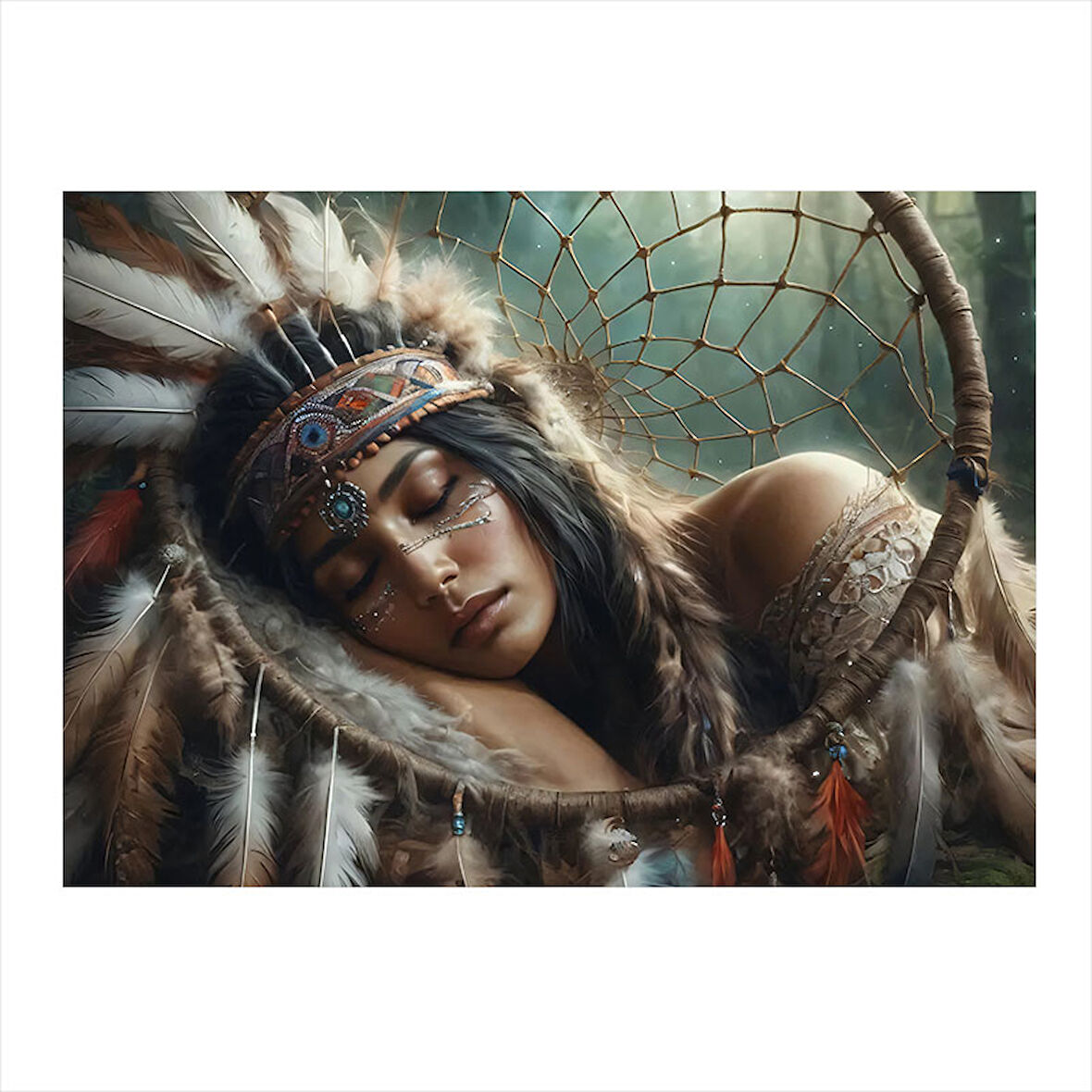 Kızılderili Kadın Portresi Mdf Tablo 25cmX 35cm