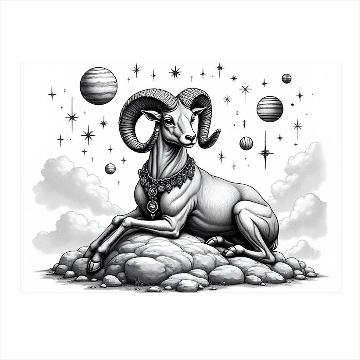 Dağ Keçisi İllüstrasyonu Desenli Ahşap Tablo 50cmX 70cm