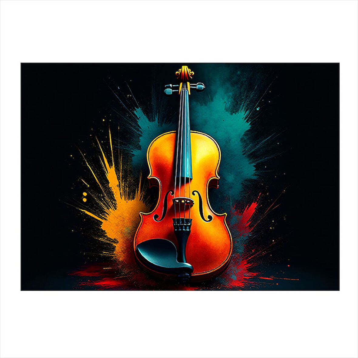 Renkli Keman Çizimi Modern Mdf Tablo 35cm X50cm