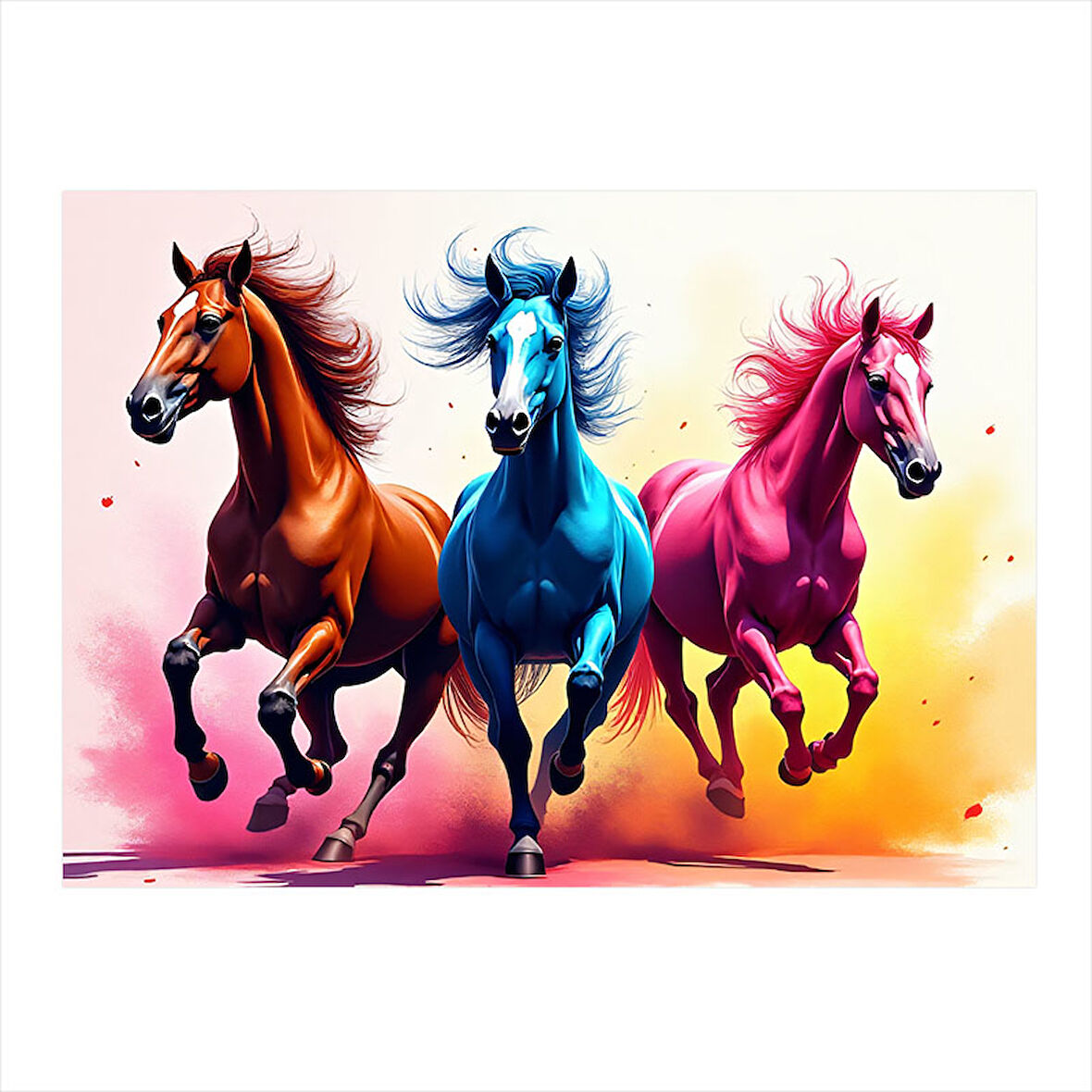 Koşan Renkli Atlar Mdf Tablo 25cmX 35cm
